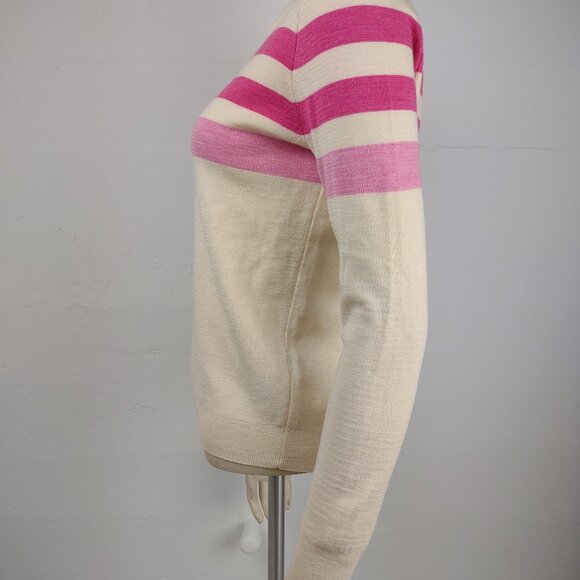 J. Crew for Net-A-Porter ivory pink striped Merino Wool sweater ladies XS - Picture 9 of 11